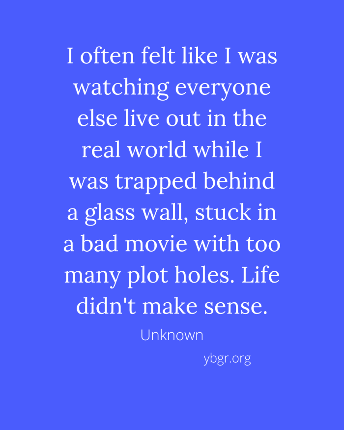 Quote 14 - felt like I was watching everyone else live out in the real world while I was trapped behind a glass wall